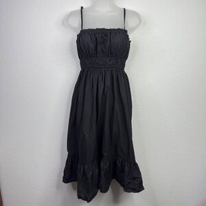 Dizzy Lizzy Dress S Black Smocked Spaghetti Strap Ruffle Milkmaid Minimalist
